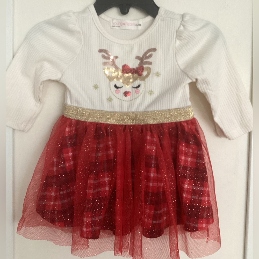 🎄 Newborn Christmas holiday dress 0-3 months NWOT sparkle plaid reindeer